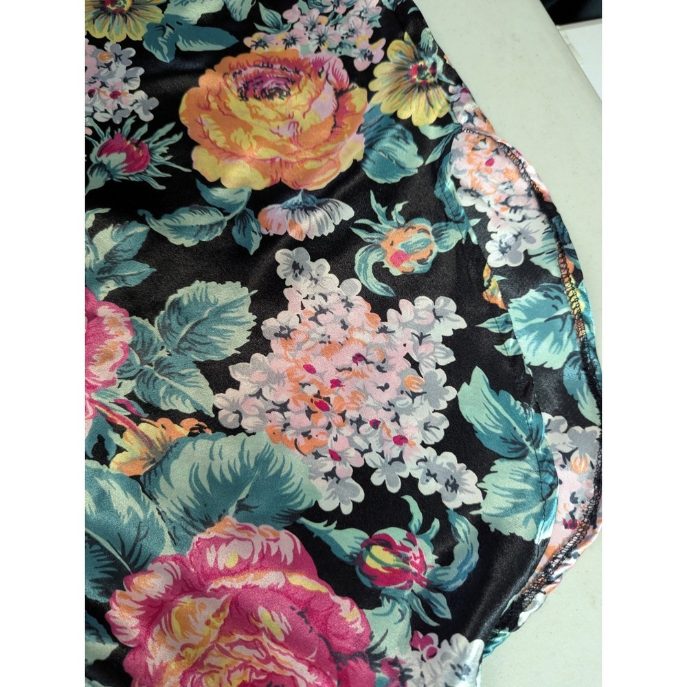 Vintage Kathryn Floral Satin Sleep Shirt Large Mumu Nightgown Long Sleeve Silky - Picture 6 of 12